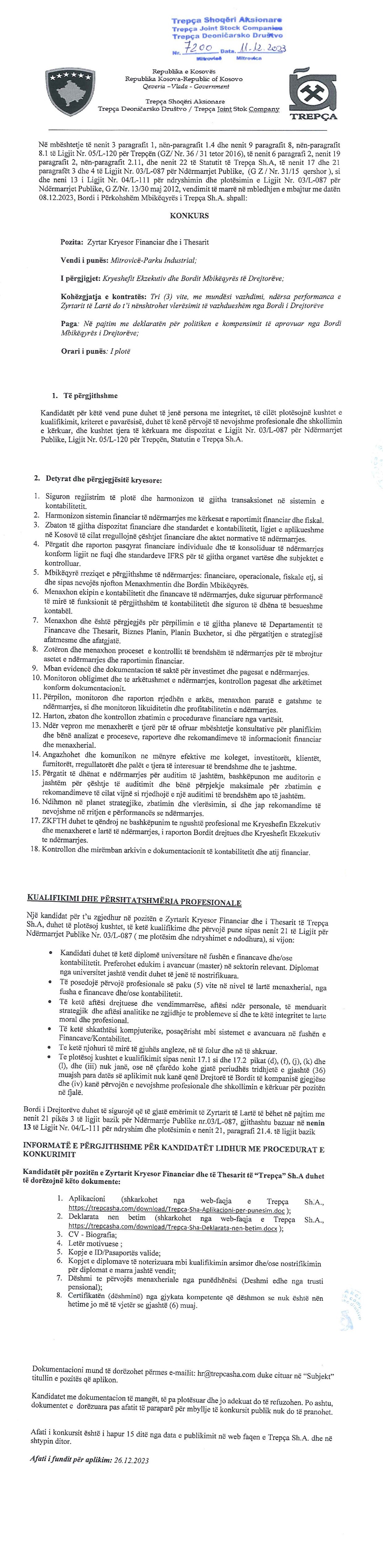 Zyrtar Kryesor Financiar dhe i Thesarit